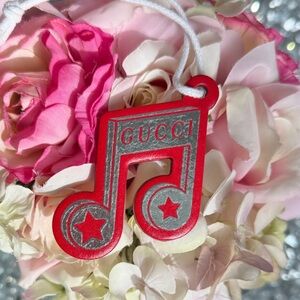 Gucci Red and Silver Star Music Note Keychain